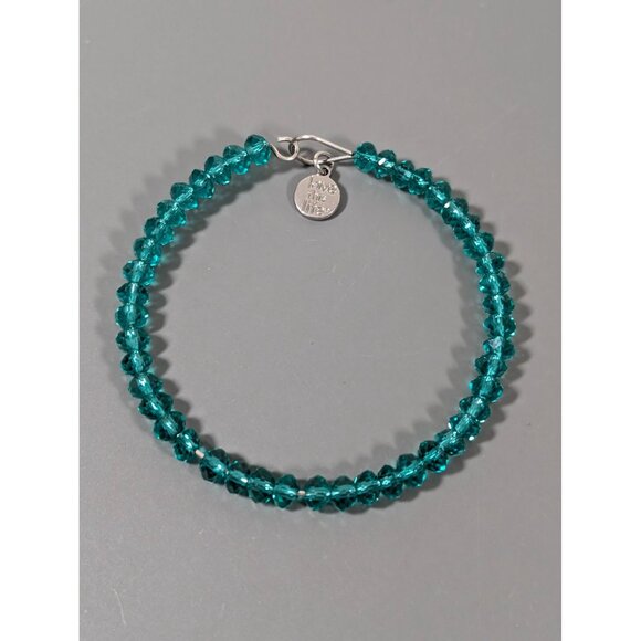 Love This Life Teal Green Faceted Glass Bead Bangle Stacking Bracelet 8" - Picture 5 of 7